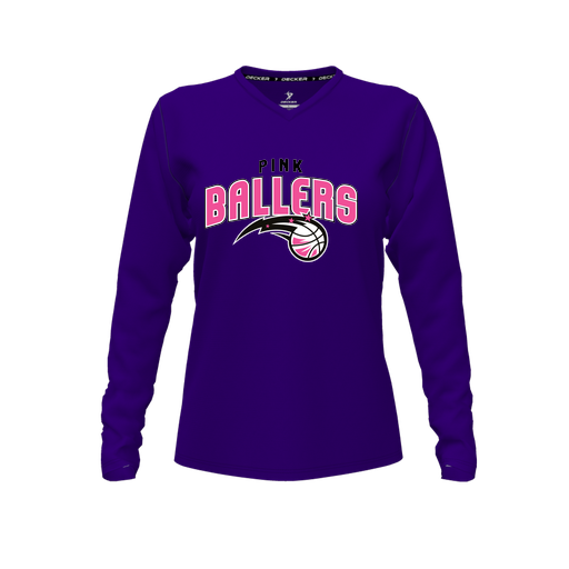 [CUS-DFW-TEES-CMF-VNK-LSL-PUR-FYXS-LOGO1] Decker Comfort T-Shirt (Female Youth XS, Purple, V Neck, Logo 1, Long Sleeve)