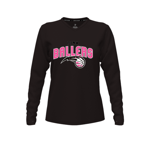 [CUS-DFW-TEES-PER-VNK-LSL-BLK-FYXS-LOGO1] Decker Performance T-Shirt (Female Youth XS, Black, V Neck, Logo 1, Long Sleeve)